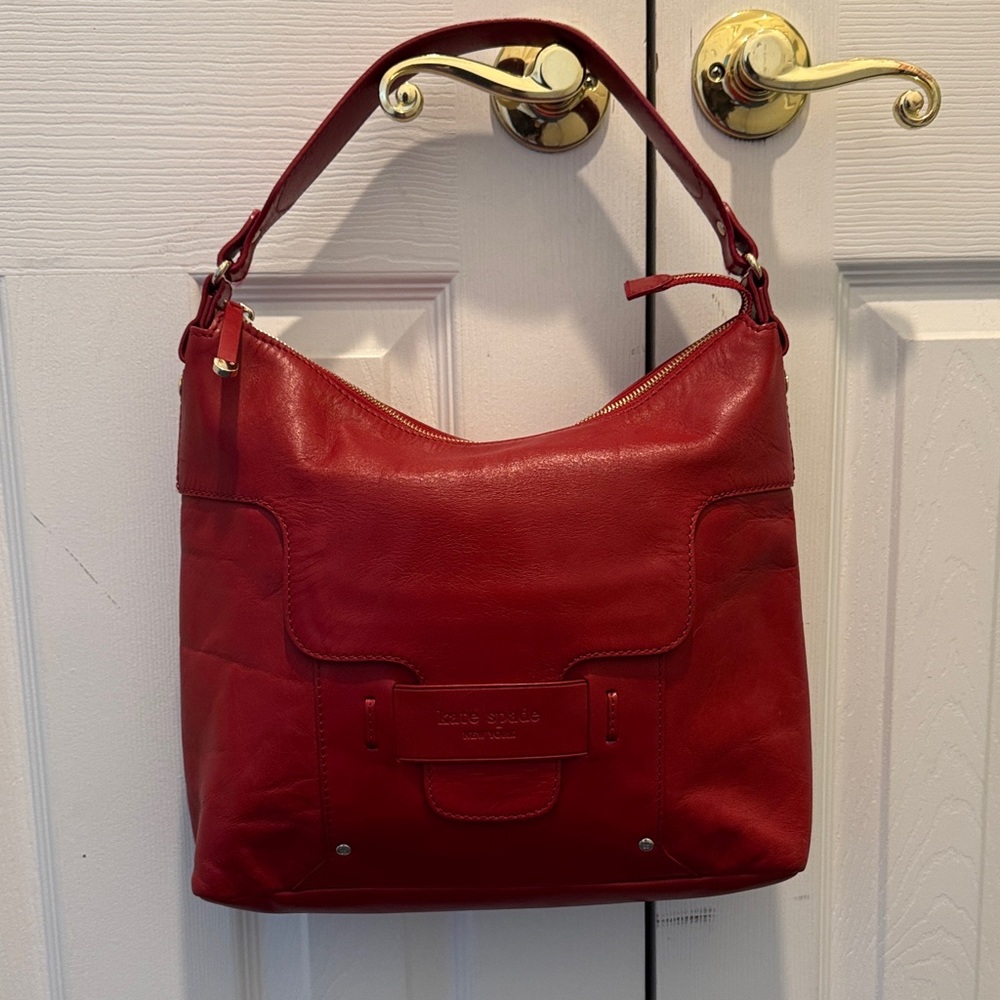 Kate Spade New York Red Leather Shoulder Bag – Floral Lining